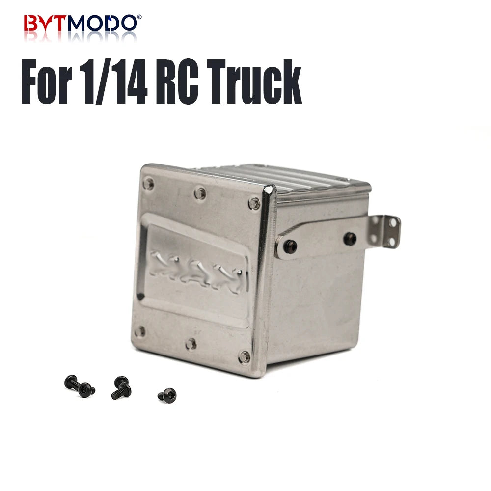 RC Truck Exhaust Tank Muffler Box Canister Stainless Steel Bracket for Tamiya MAN TGX 1/14 Rc Tractor Truck Tipper Dumper DIY
