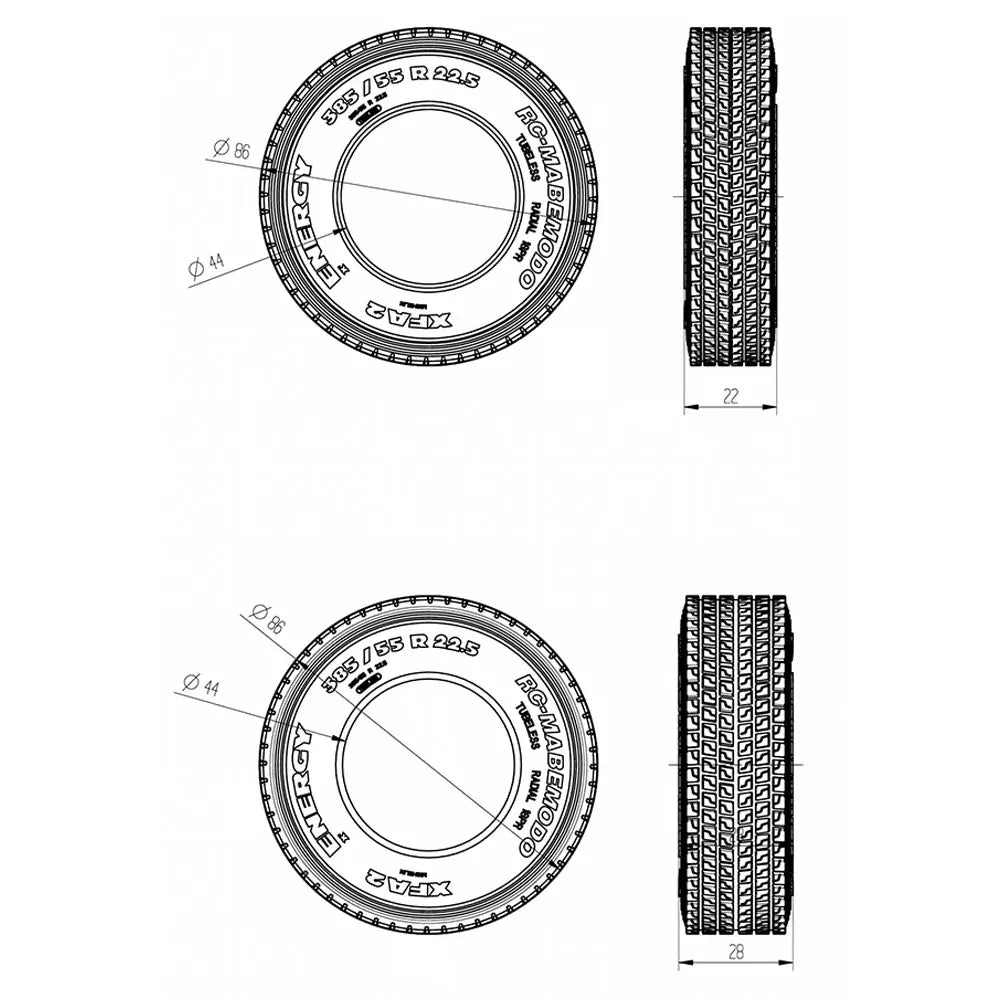22mm/28mm 2PCS Rubber Tires for 1/14 Tamiya RC Truck Tipper SCANIA 770S VOLVO BENZ MAN TGX Car Wheel Hub
