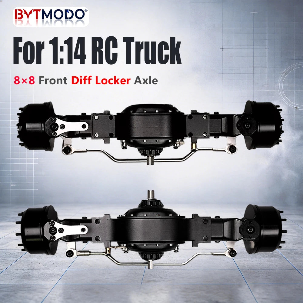 8x8 CNC Aluminum Alloy Front Axle Diff Lock 8WD for 1/14 Tamiya RC Truck Crawler SCANIA 770S VOLVO 750 ACTROS 3363 MAN