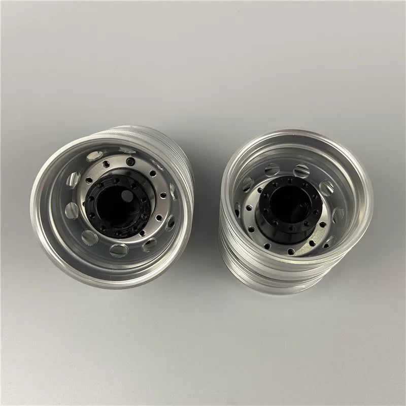 1/14 Scale CNC Machined Aluminum Rear Wheel Rims (4-Piece Set) for Tamiya Trucks - Simulation Heavy-Duty Hub Kit