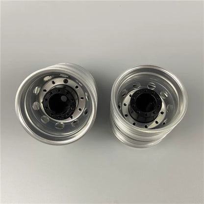 1/14 Scale CNC Machined Aluminum Rear Wheel Rims (4-Piece Set) for Tamiya Trucks - Simulation Heavy-Duty Hub Kit