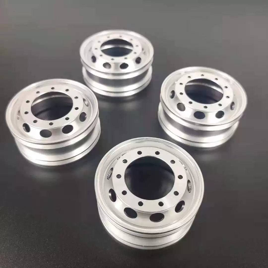 1/14 Scale CNC Machined Aluminum Rear Wheel Rims (4-Piece Set) for Tamiya Trucks - Simulation Heavy-Duty Hub Kit