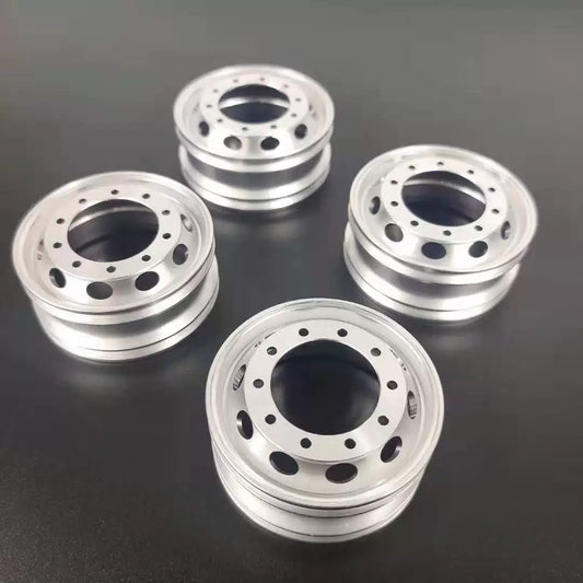 1/14 Scale CNC Machined Aluminum Rear Wheel Rims (4-Piece Set) for Tamiya Trucks - Simulation Heavy-Duty Hub Kit