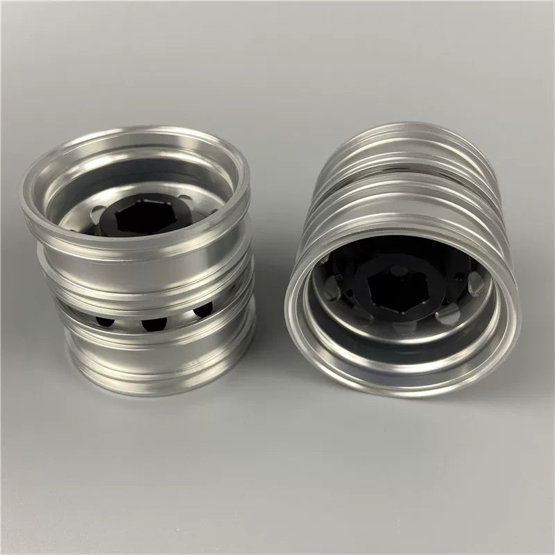 1/14 Scale CNC Machined Aluminum Rear Wheel Rims (4-Piece Set) for Tamiya Trucks - Simulation Heavy-Duty Hub Kit