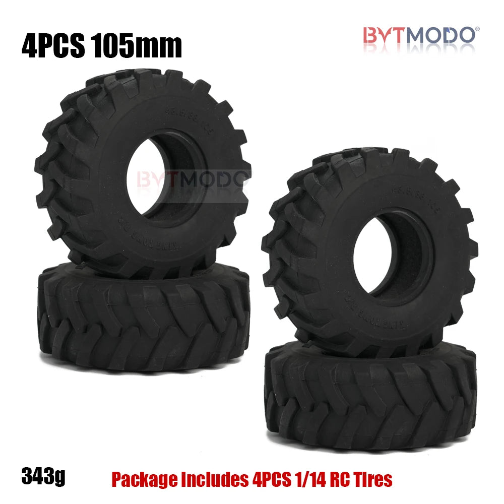 105mm Soft Rubber Tires Chevron Tread Sponge Inner for 1/14 Tamiya RC Truck Dump Tractor Crawler Climbing Off-Road DIY