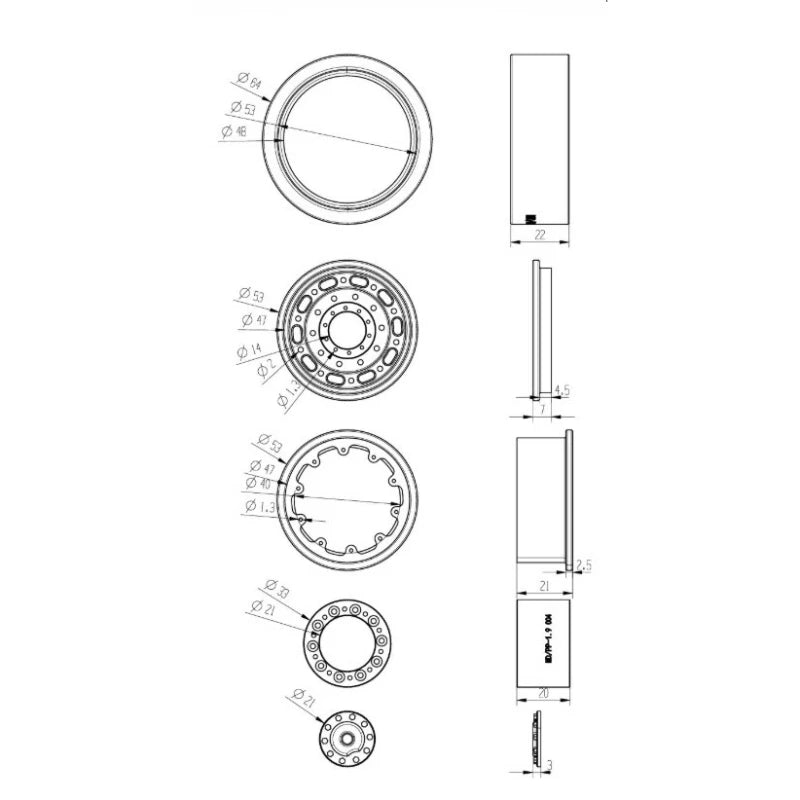 1.9inch 2PCS All Metal Wheels Hub Rim Counterweight for 1/14 Tamiya RC Truck SCANIA 770S VOLVO 750 ACTROS 3363 MAN TGX