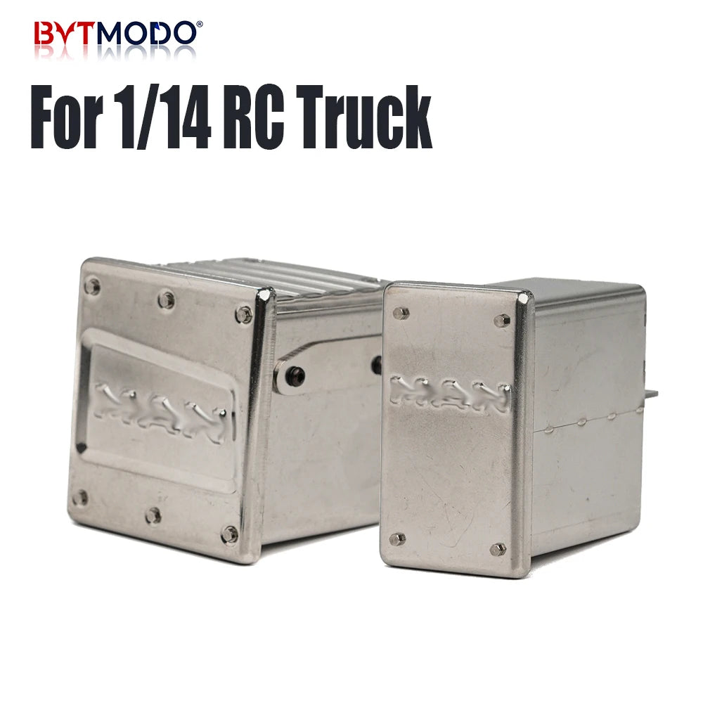 RC Exhaust Tank RC Truck Muffler Box Canister Stainless Steel Bracket for Tamiya MAN TGX 1/14 Rc Tractor Truck Tipper Dumper